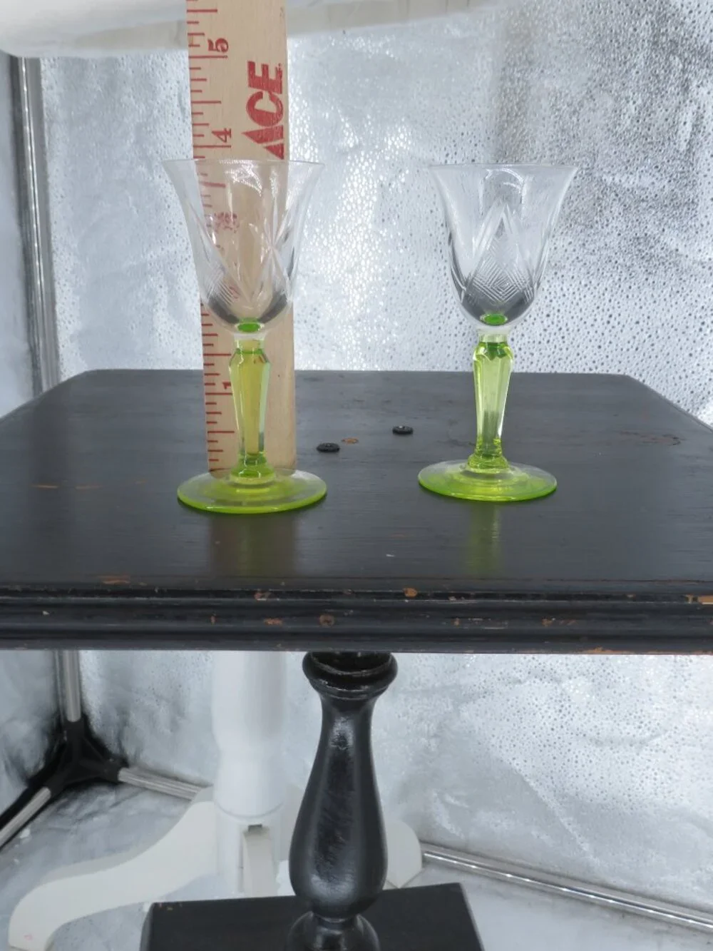 Vintage Green Stemmed Cordial Glasses 2 Cut Crystal Clear 4.5in Aperitif Glass